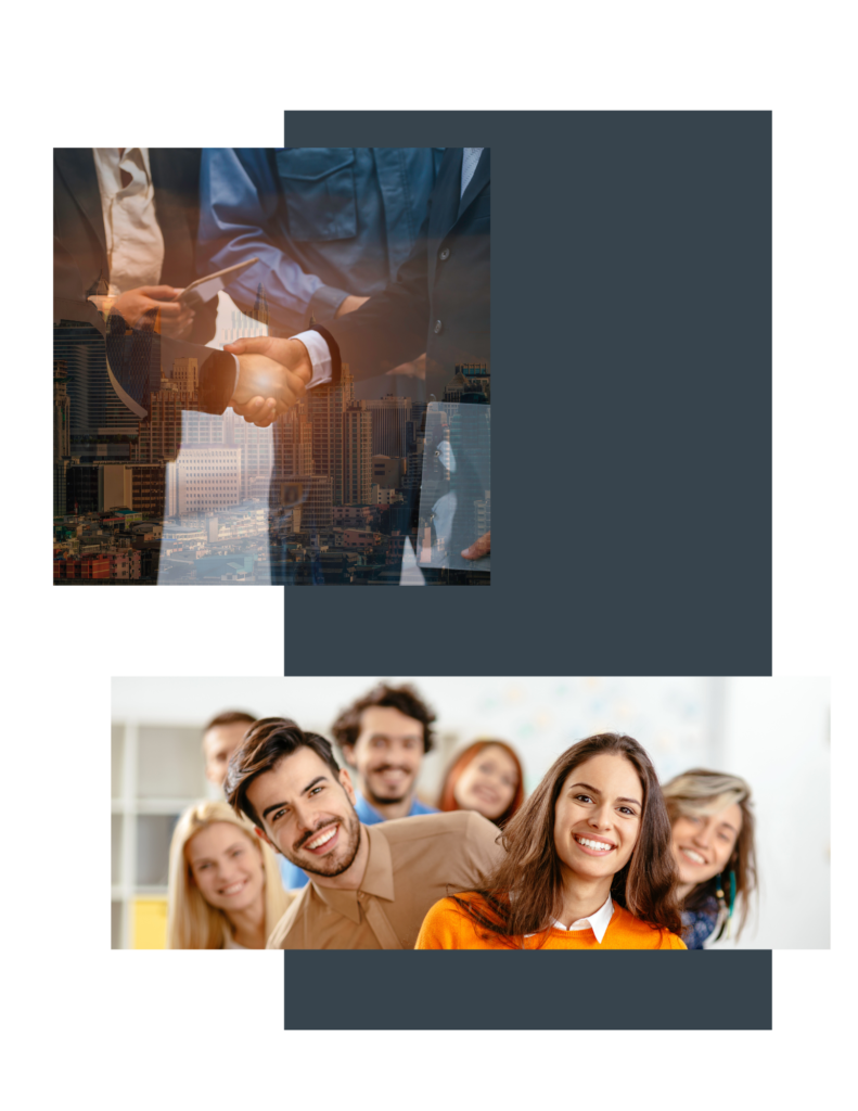 business consultants collage of business images of a light blue background