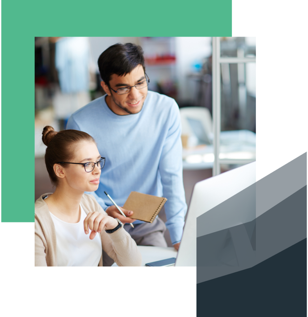 a make employee helping another coworker with understanding employee training