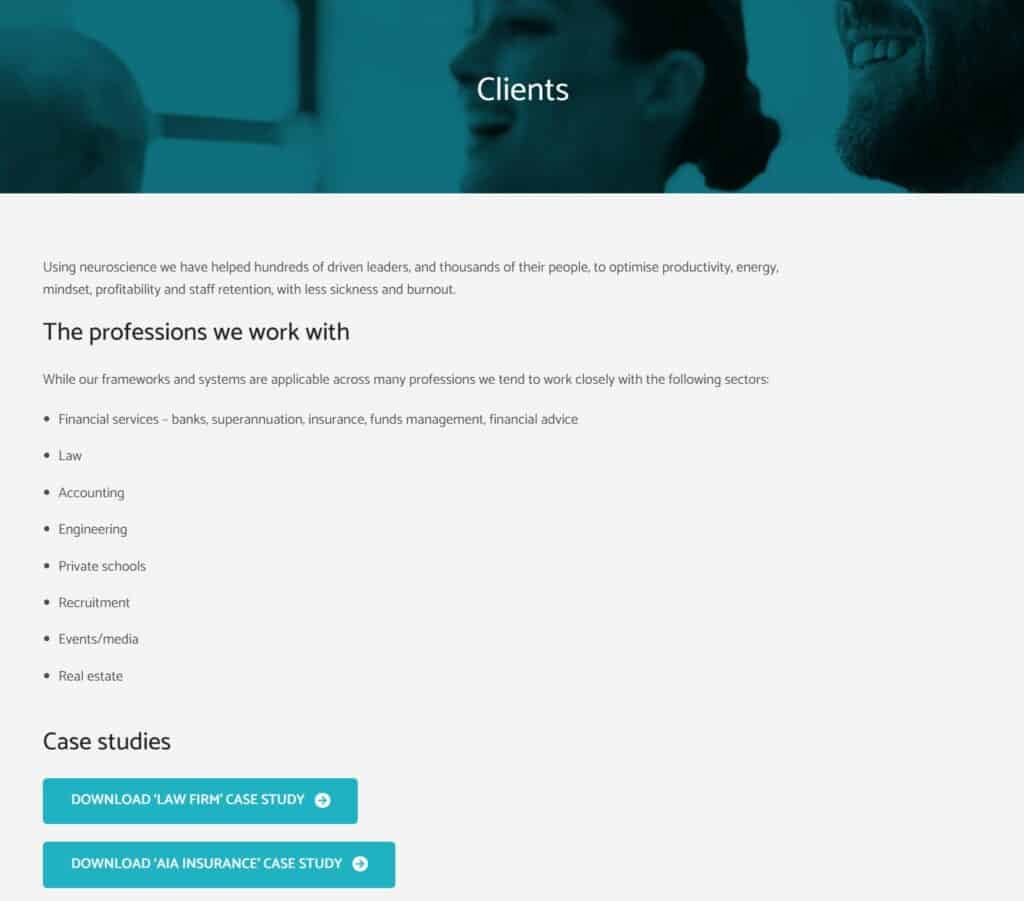 consultant client work webpage